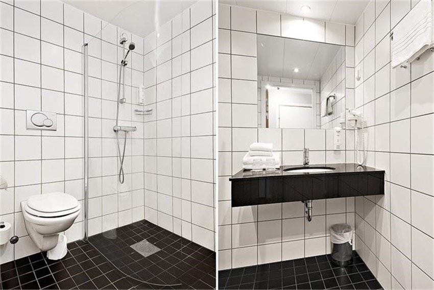 Lekre, flislagte bad. Illustrasjonsfoto, ikke tatt fra denne leiligheten. Galleribilde