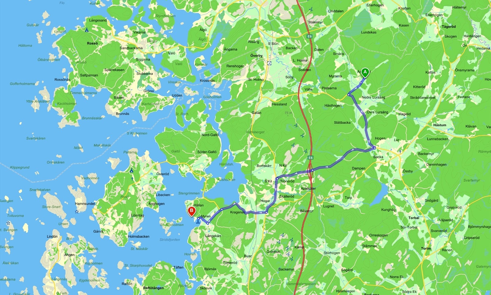 Kartbild - resväg till Pannbergets fantastiskt fina badplats Galleribilde