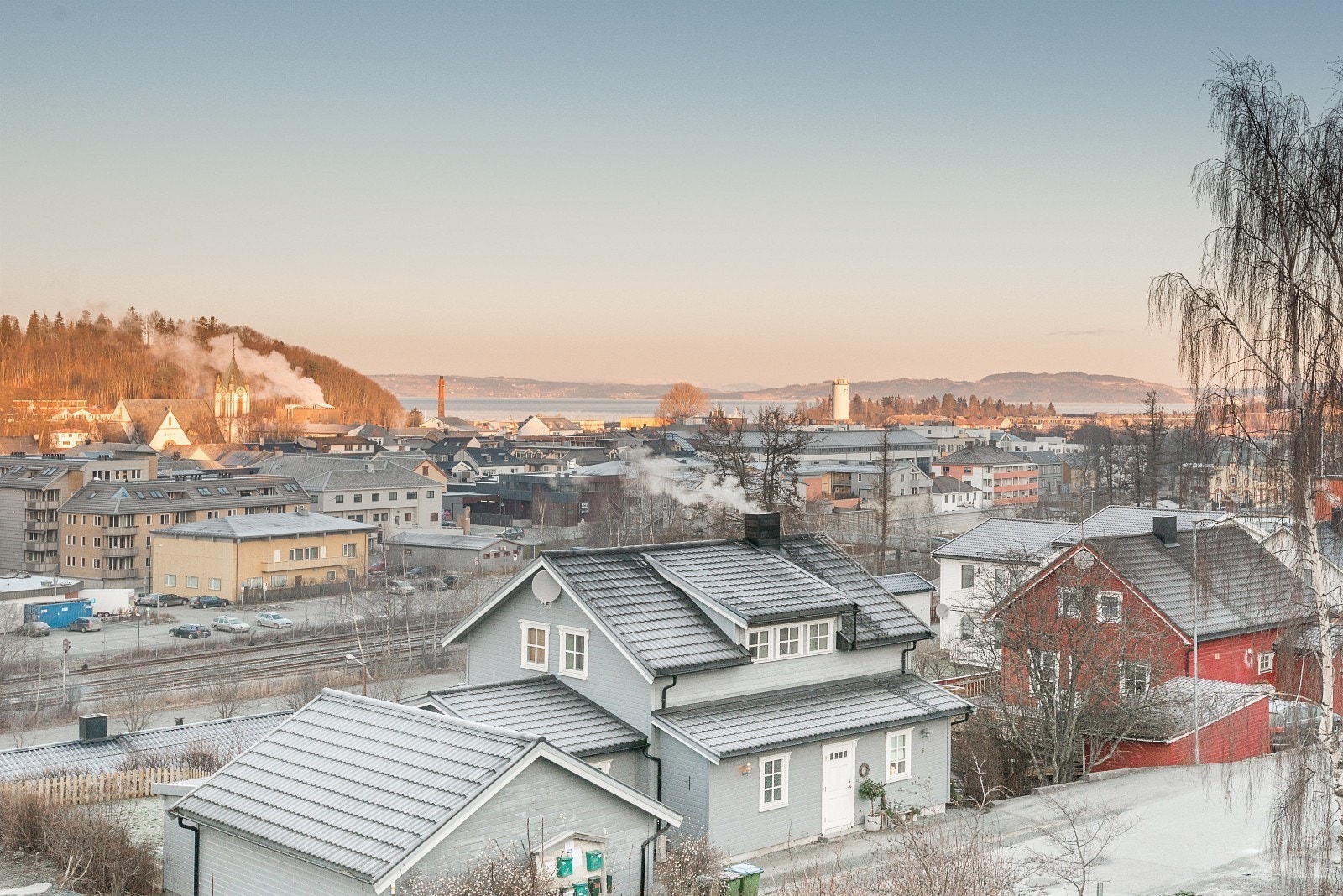 Utsikt over sentrum av Levanger vinter Galleribilde