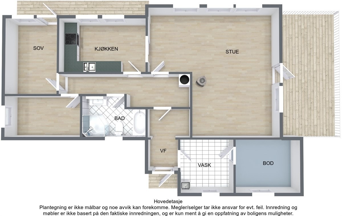 Plantegning 3D - 1. etg. Galleribilde
