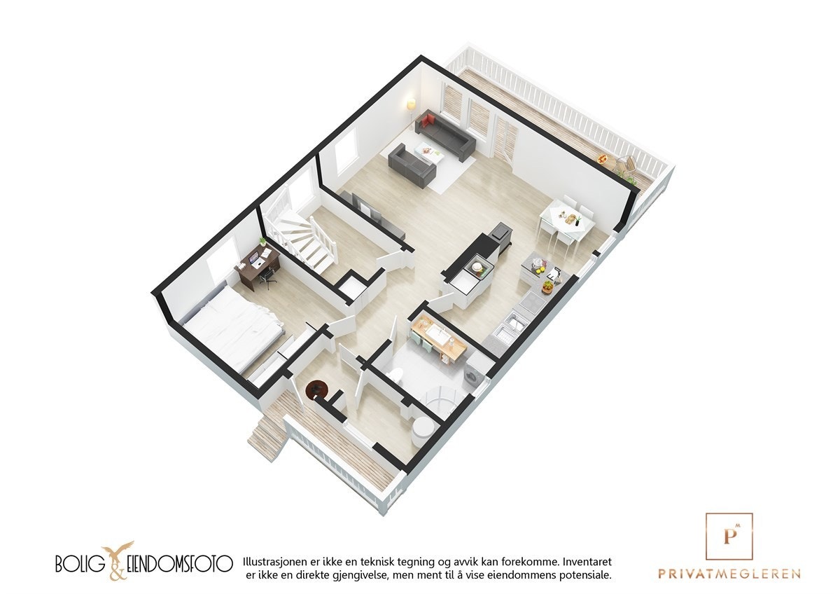 3D plantegning 1 etasje. Galleribilde