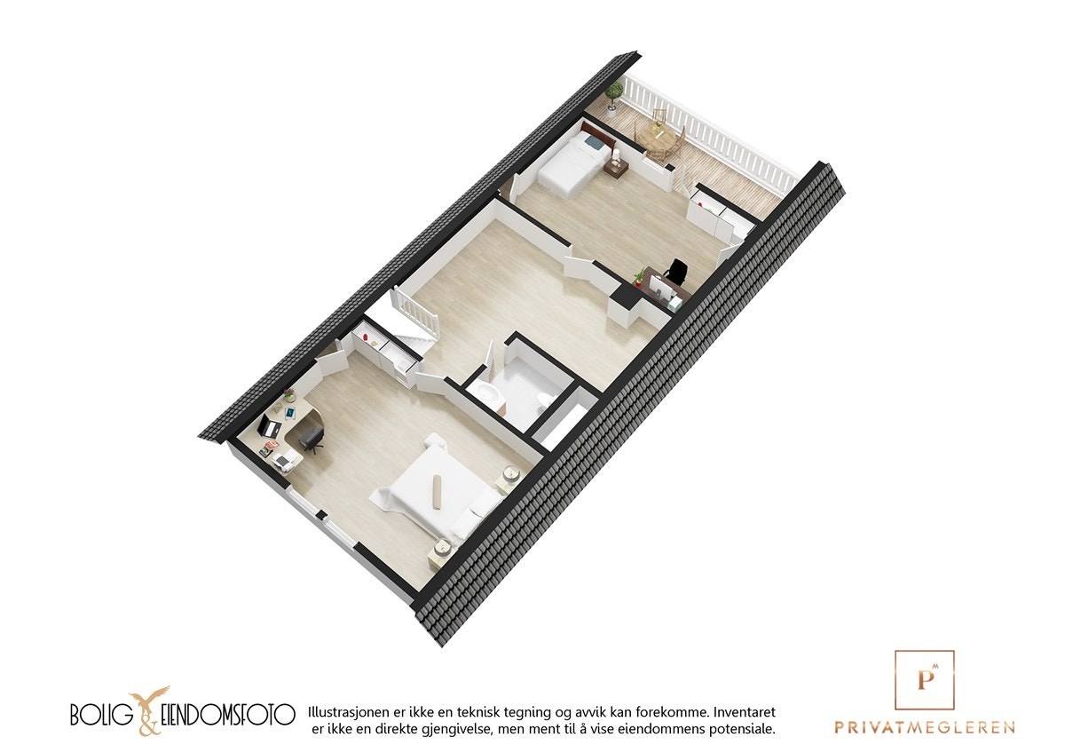 3D plantegning 2 etasje. Galleribilde