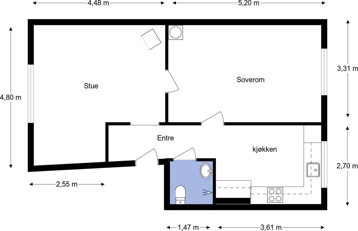 Romløsningen for leiligheten er optimal både med tanke på romfordelingen og plassutnyttelsen i leiligheten! Galleribilde
