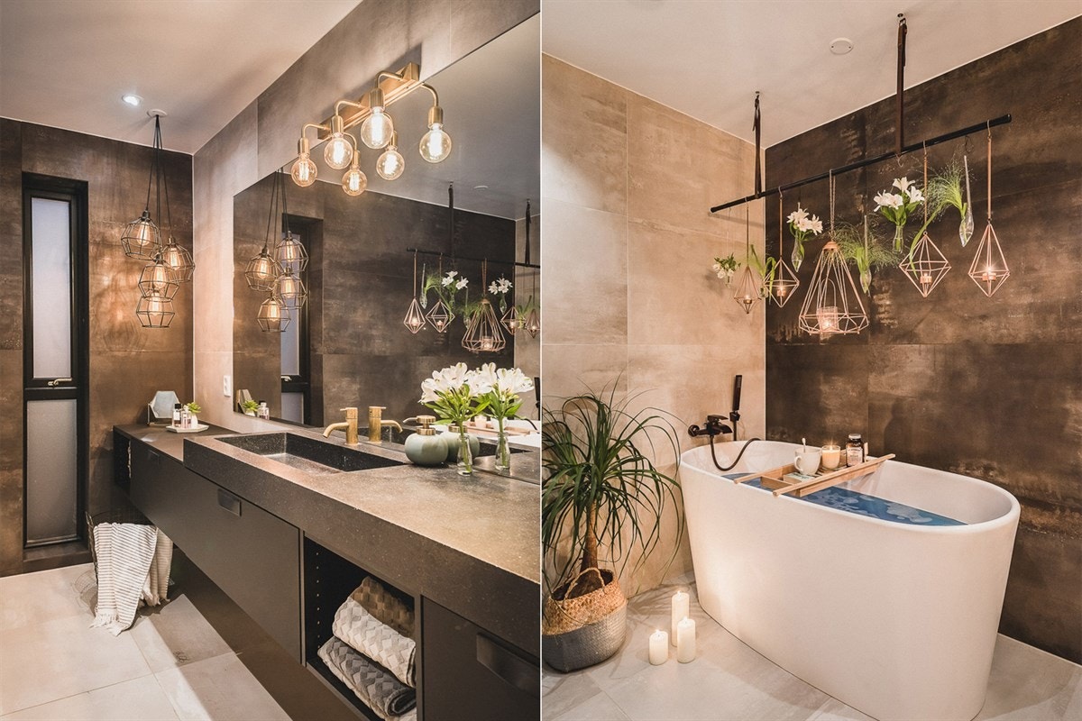 Innredningen ellers er elegant og minimalistisk med baderomsmøbler fra HTH samt servant og armatur i messing fra Vola. Galleribilde