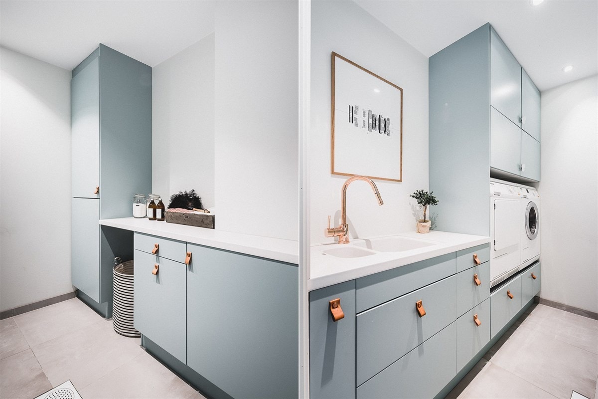 Andre etasje inkluderer i tillegg til badet et separat vaskerom der innredningen ikke står tilbake for badene. Galleribilde