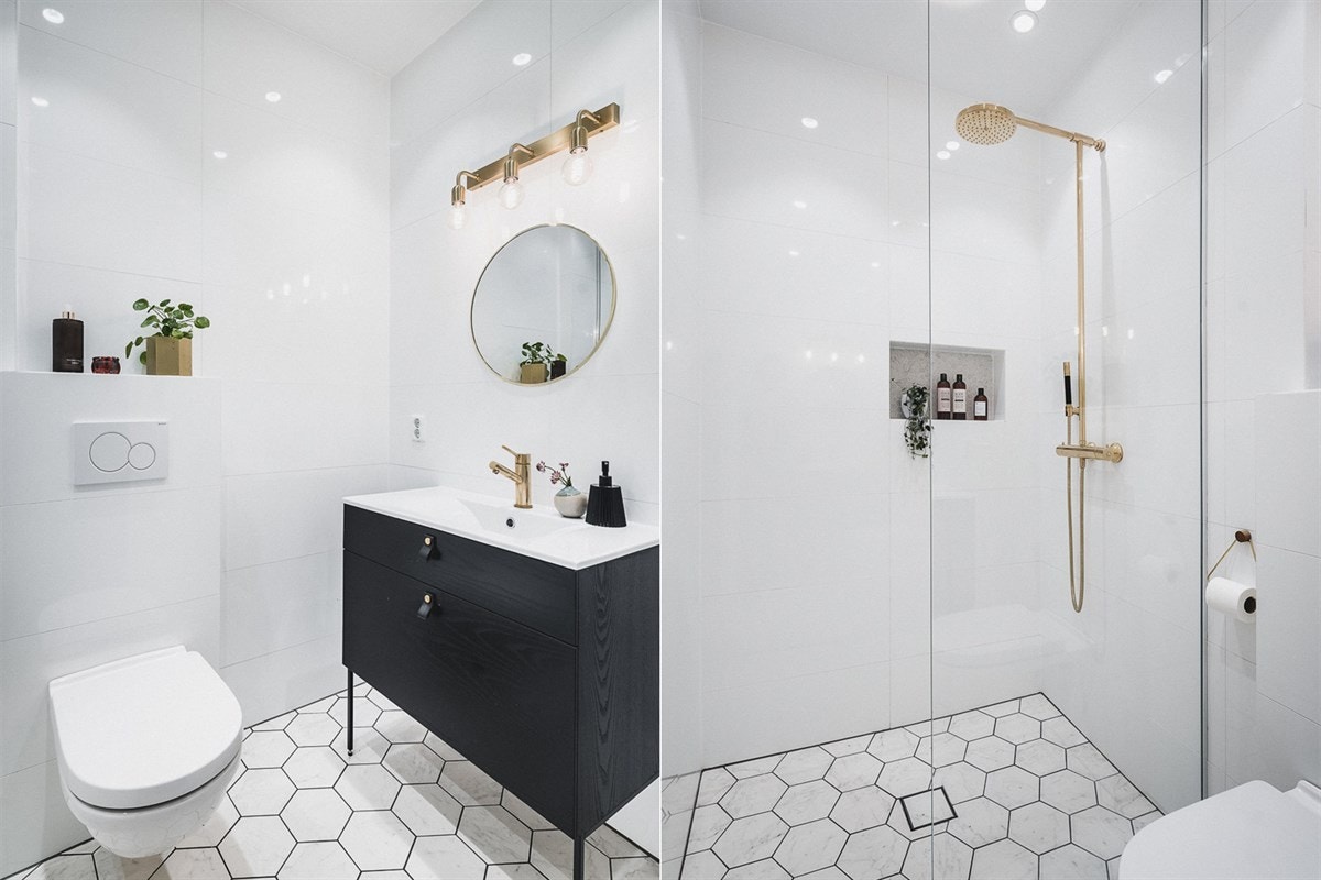 Et flott bad med messigdusj og trendriktig utførelse. Galleribilde