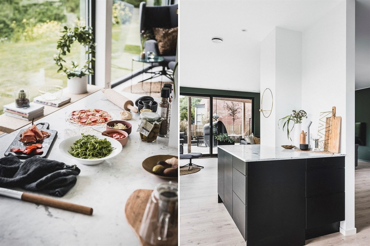 Kjøkkenet er trukket noe tilbake fra hoveddelen av den sosiale sonen og utstyrt med en omfangsrik, smart utformet innredning. Galleribilde