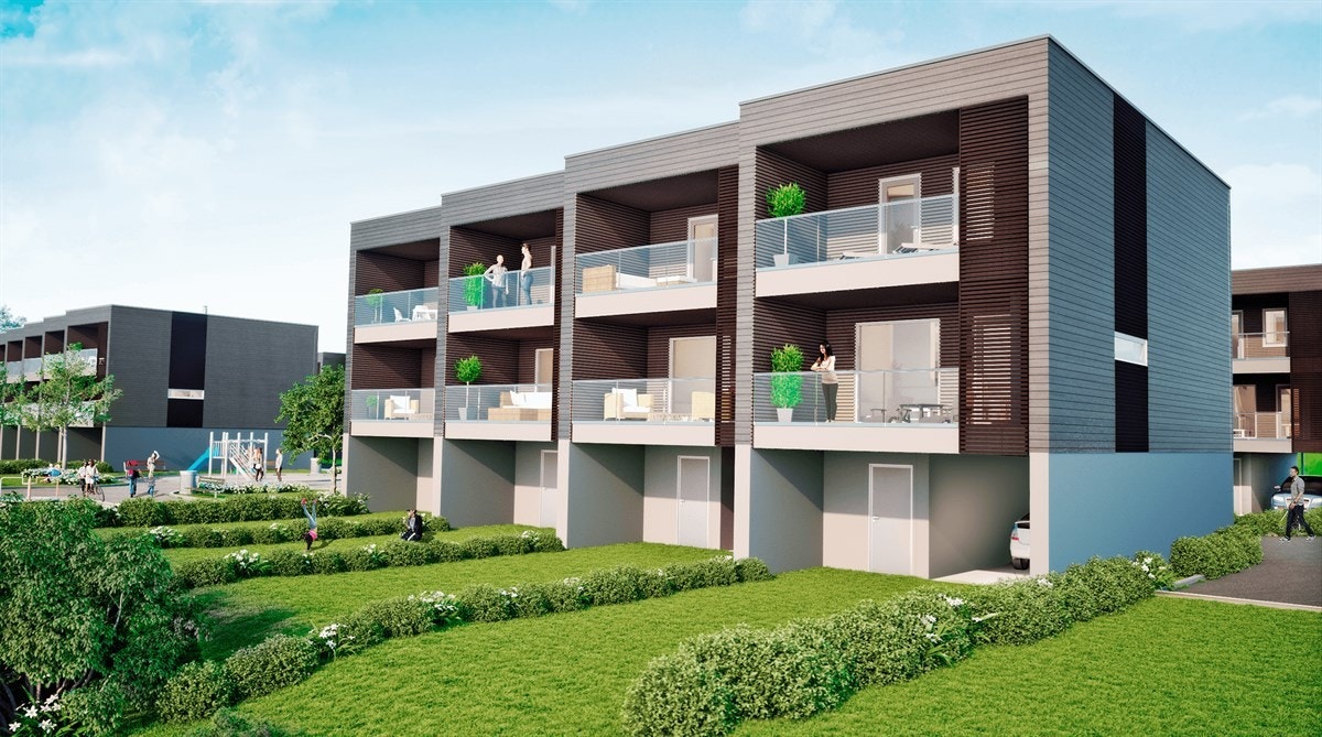 Det legges kunstgress utenfor boligen og på fellesområde. Galleribilde