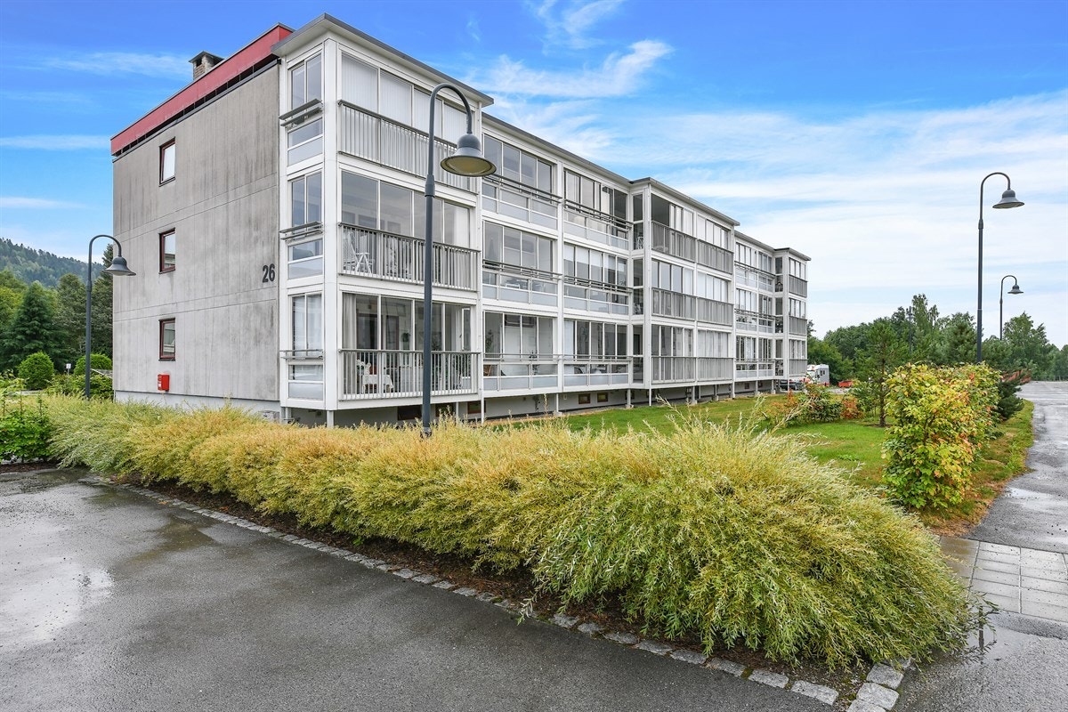 Fellesarealene er pent opparbeidet med store grøntarealer med diverse beplantning og asfalterte internveier. Galleribilde