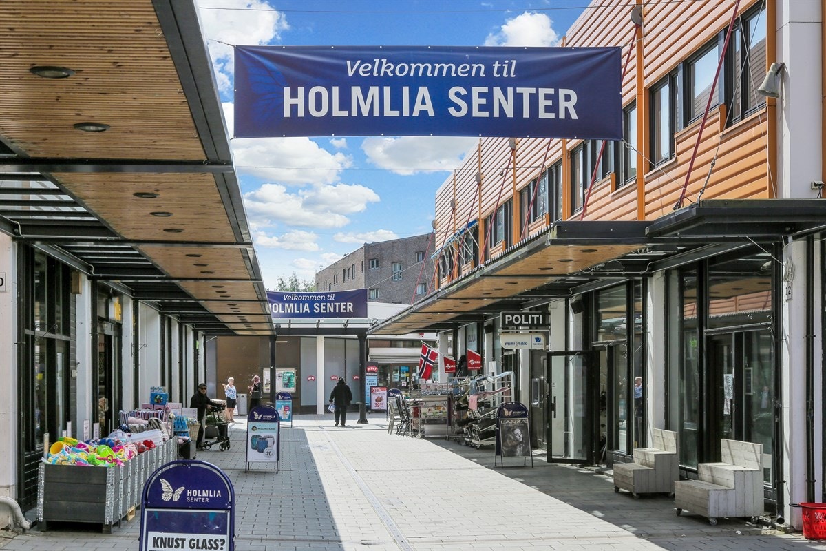 Kun en kort kjøretur unna ligger Holmlia Senter. Her finnes forretninger som blant annet Vinmonopolet, Meny, Kiwi, treningssenter, bokhandel, apotek, blomsterbutikk, Nille, frisør, legesenter, tannlegesenter, fysioterapeut og Holmlia Frukt og Grønt. Galleribilde