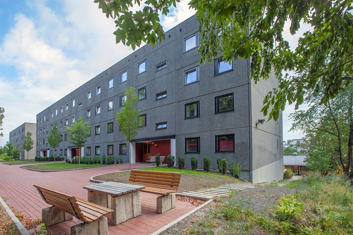 Fellesområdet er bilfritt, med oppvarmede gangveier som gjør at det er isfritt om vinteren Galleribilde