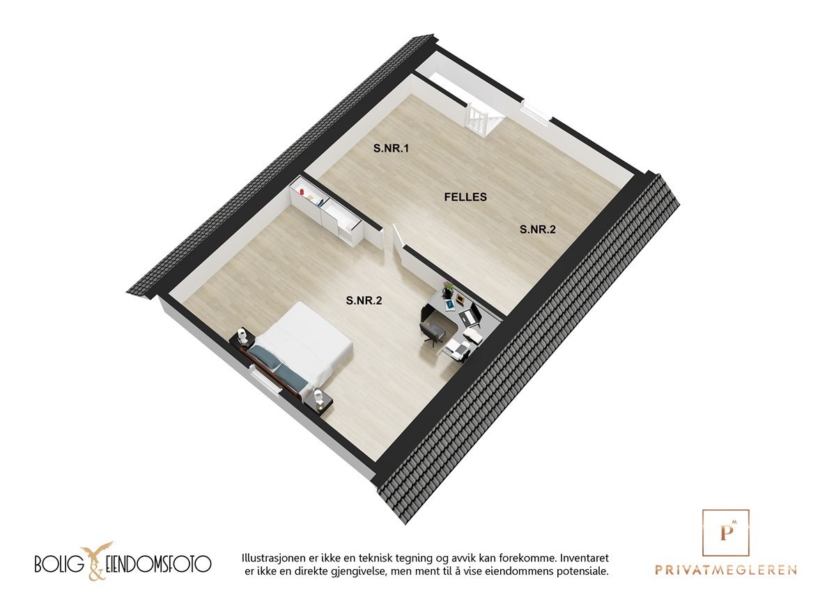3D plantegning loft. Galleribilde