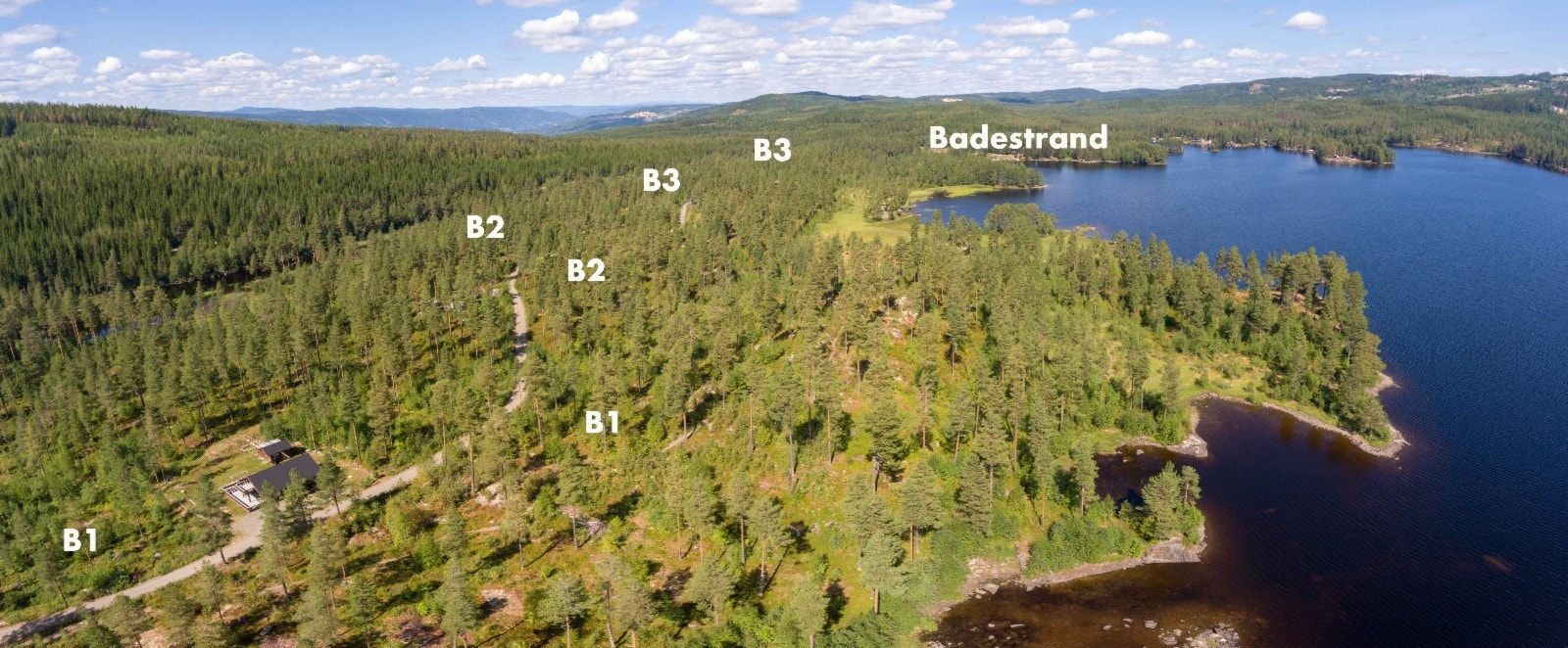 Her ser vi mot nord Vassendmoen og de tre områdene tomtene er fordelt over Galleribilde