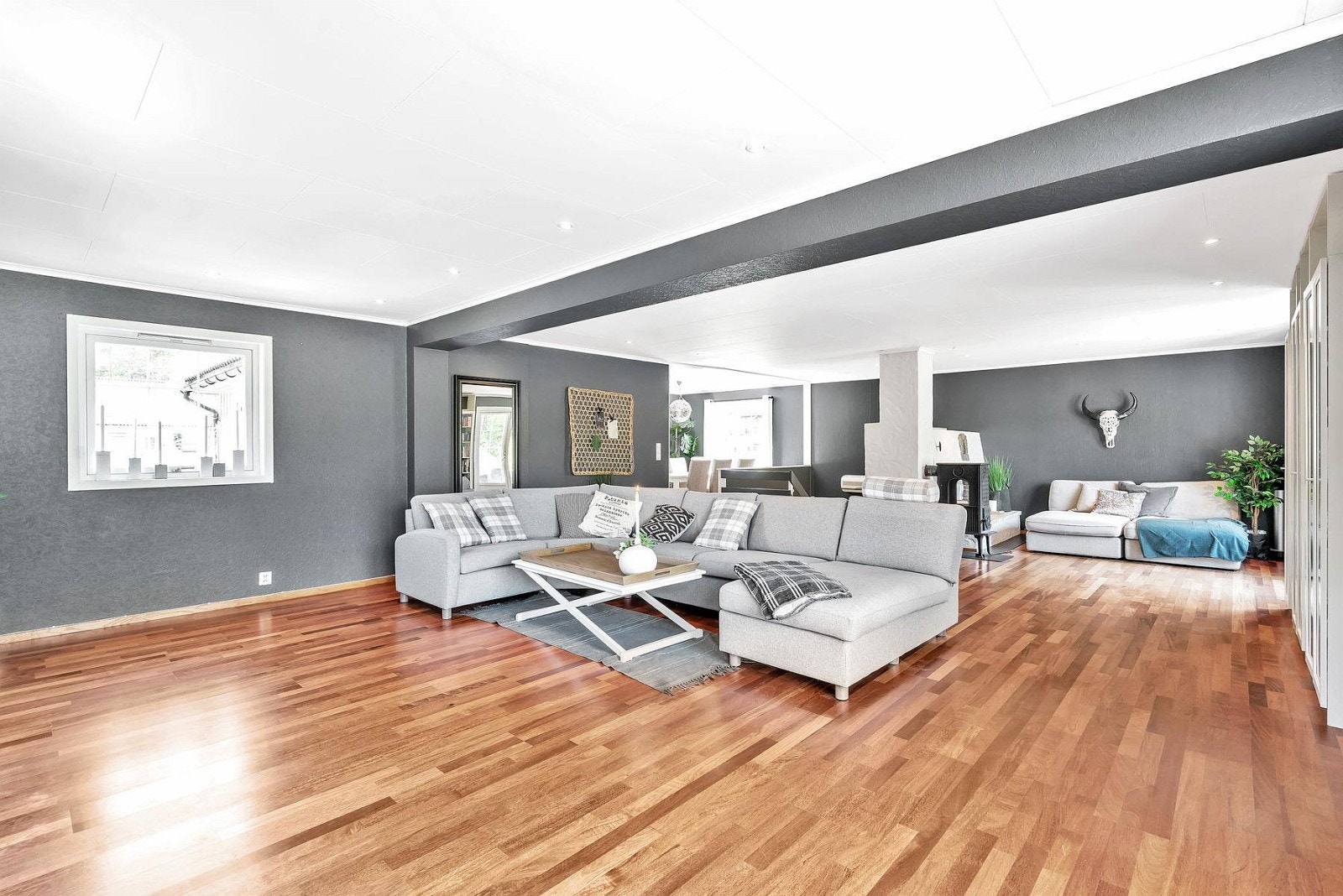 Romslig stue med god plass til sofa og tilhørende møblement. Galleribilde