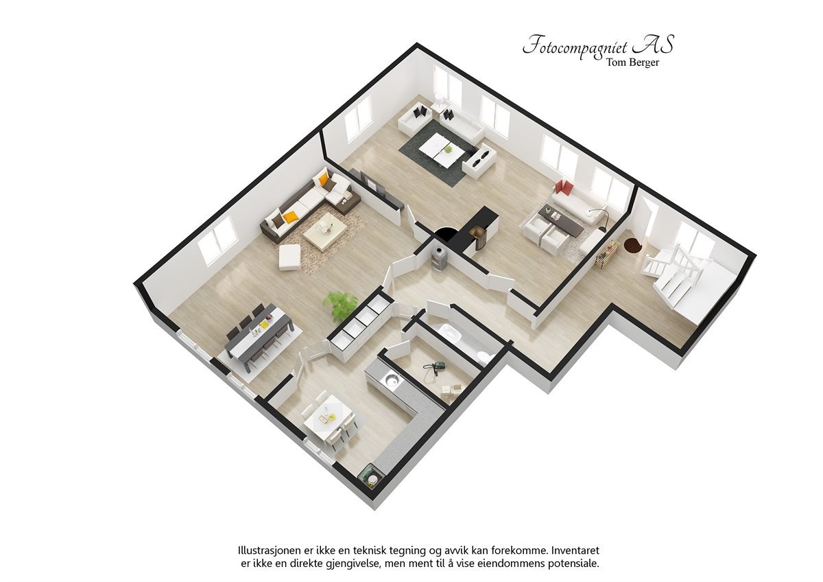 Proaktiv Eiendomsmegling - 3D plantegning 1. etasje Galleribilde