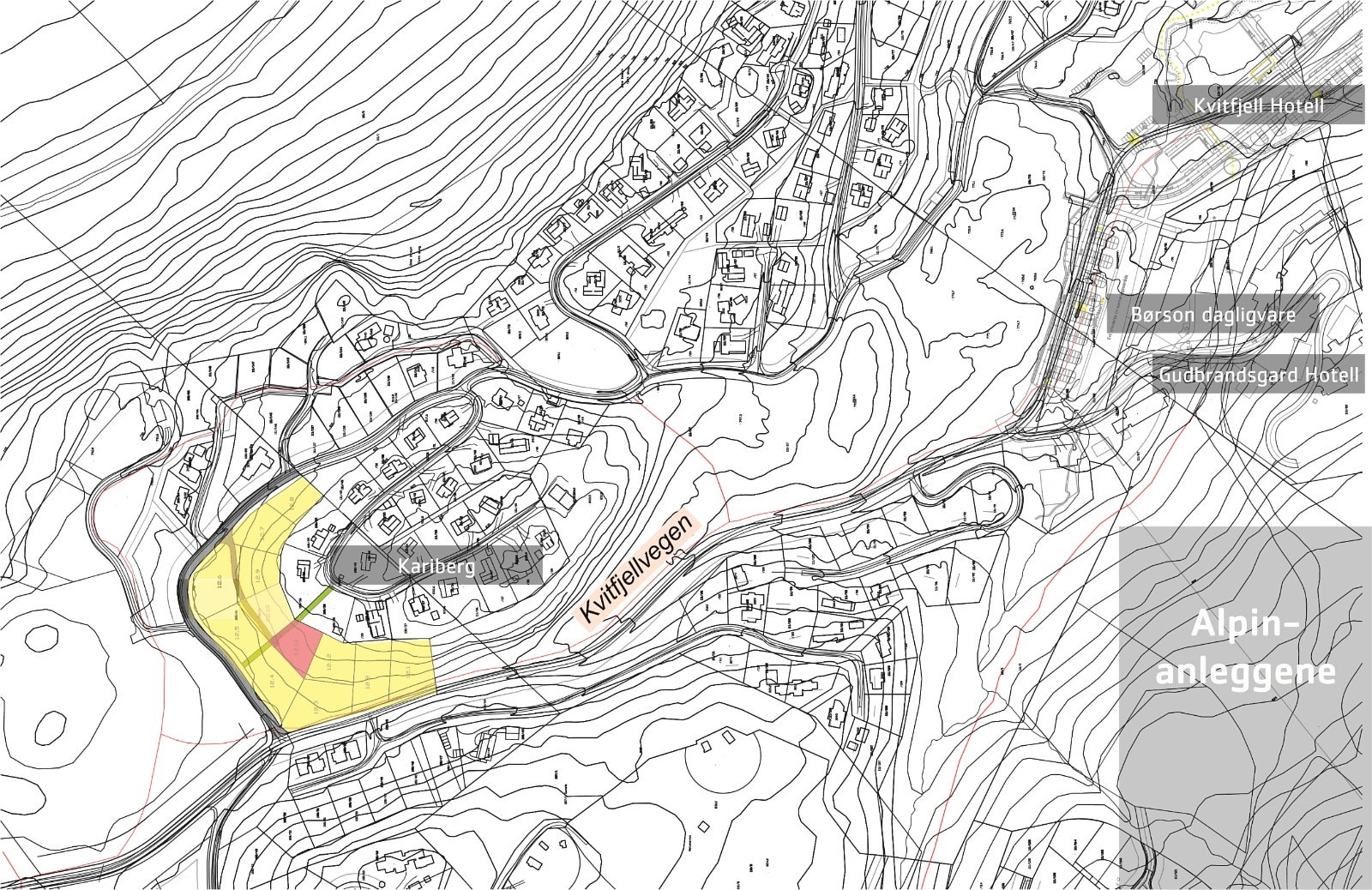 Oversiktskart over Kvitfjell med sentrumsområde. Galleribilde