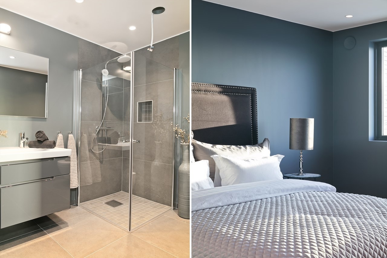 Fra hovedsoverom er det direkte tilgang til lekkert bad Galleribilde