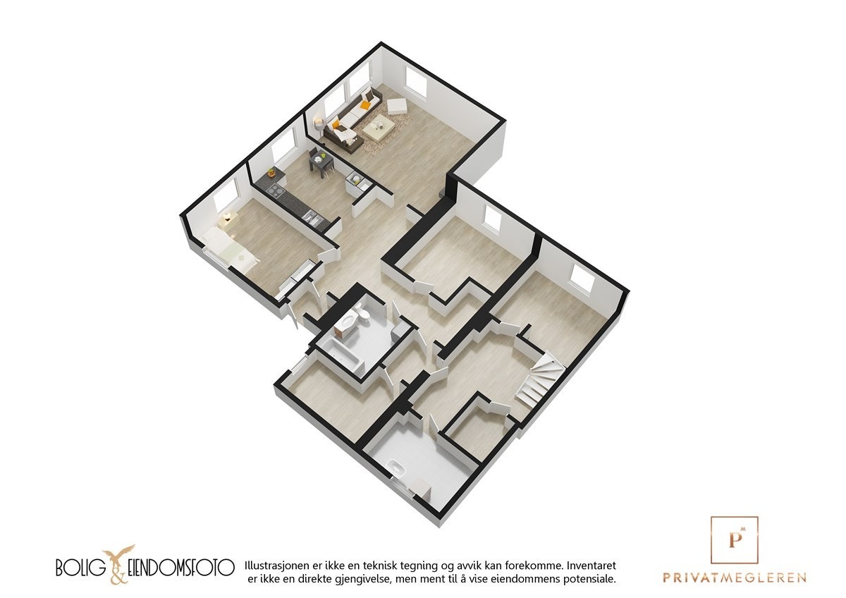 3D plantegning 1.Etasje. Galleribilde