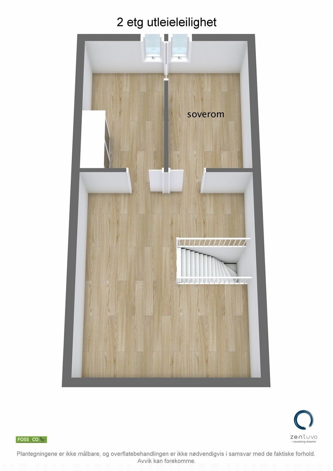 planløsning 2. etg. Skillevegg er fjernet, slik at det nå er ett stort soverom i plan 2. Galleribilde