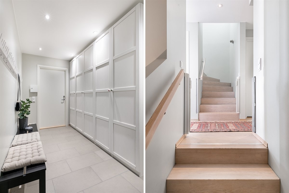 Gangen har rikelig med oppbevaringsmuligheter. Galleribilde