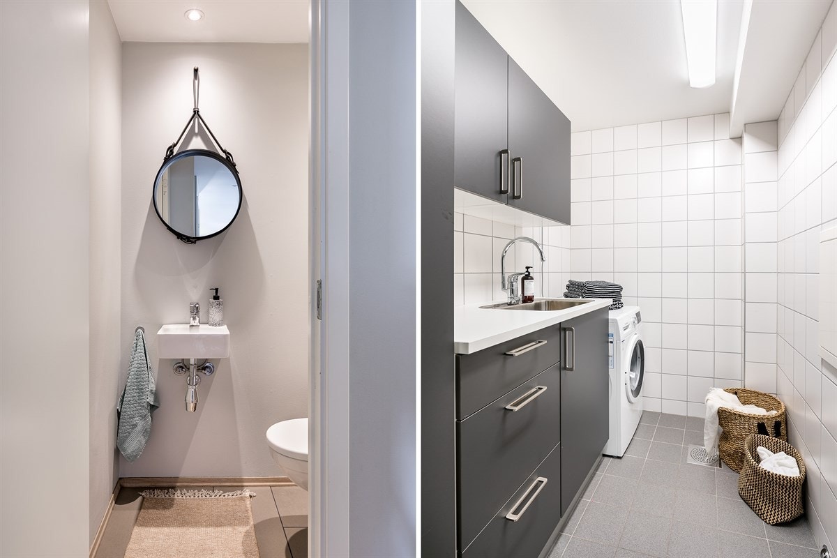 Et separat toalettrom for gjestene er plassert ved gangen. Samme sted finner du i tillegg vaskerommet. Galleribilde