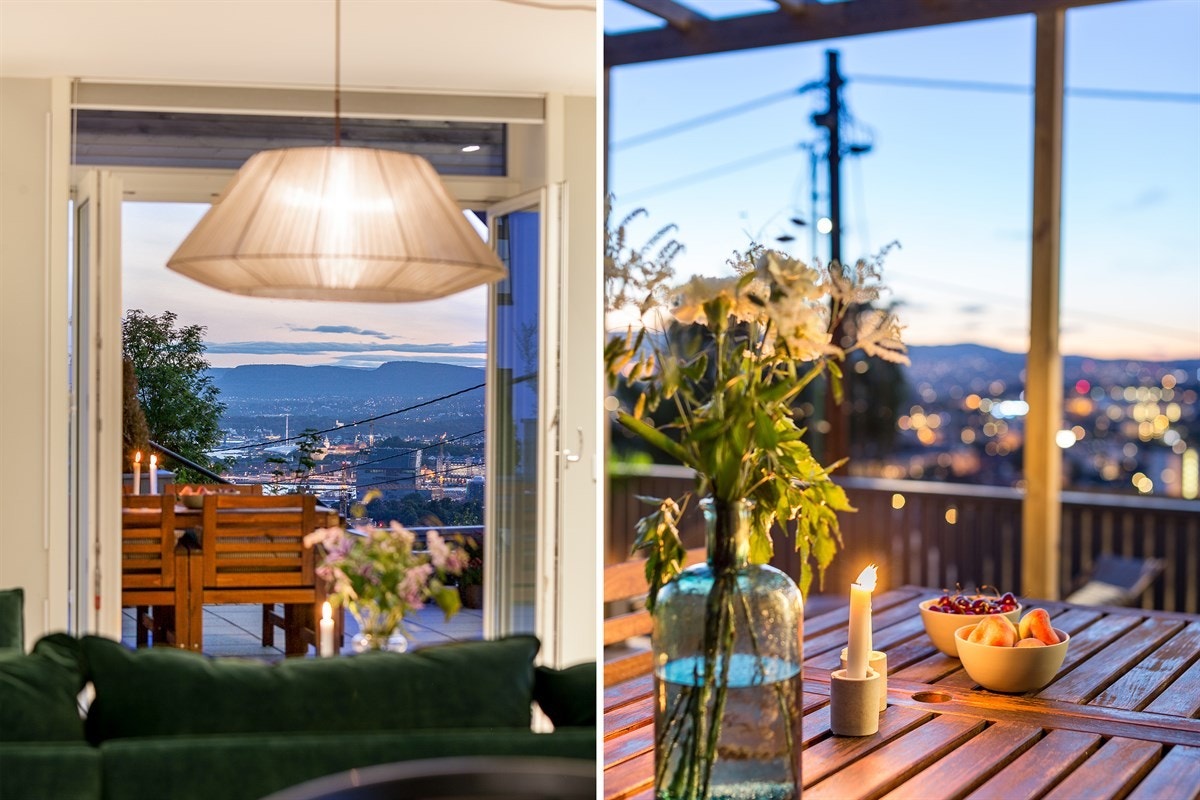 Fra begge stuer kan du gå direkte ut til terrassene som byr på vidstrakt utsyn. Galleribilde