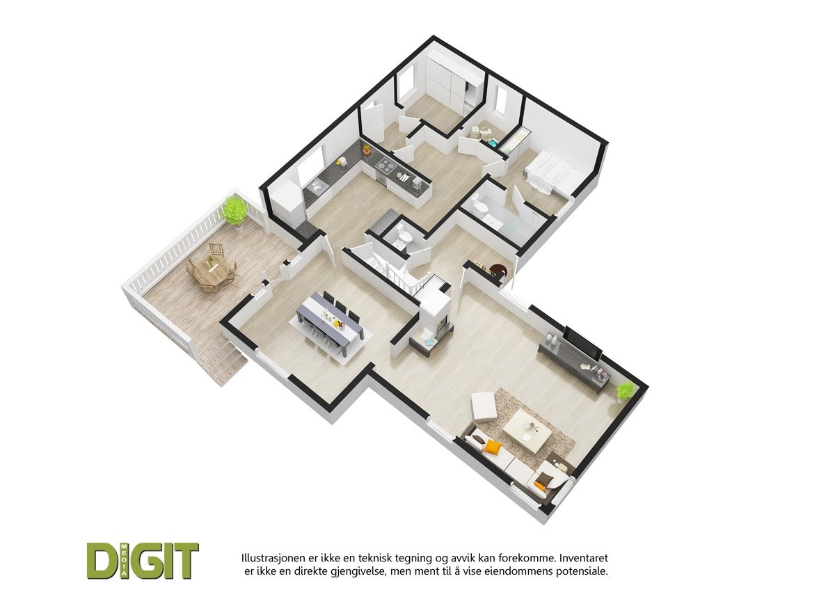 Plantegning 1. etg. 3D Galleribilde