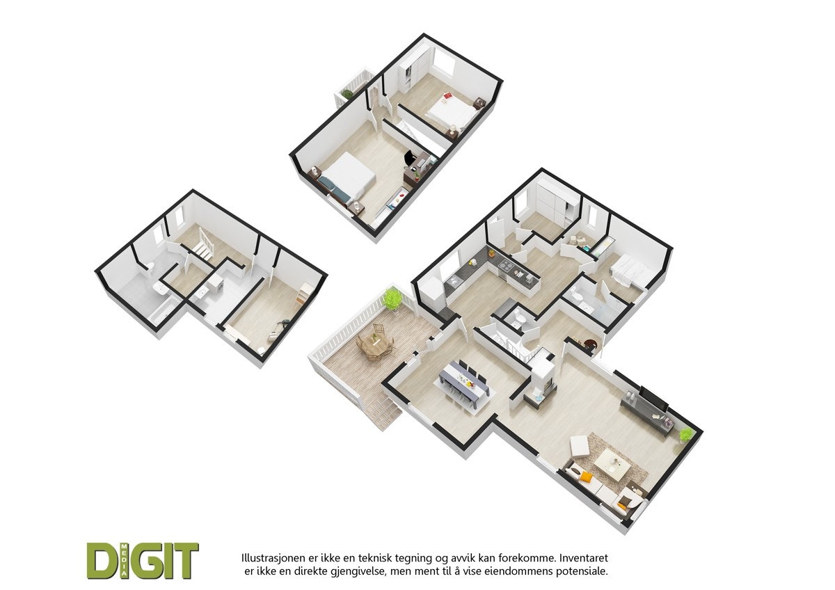 Plantegning alle plan 3D Galleribilde