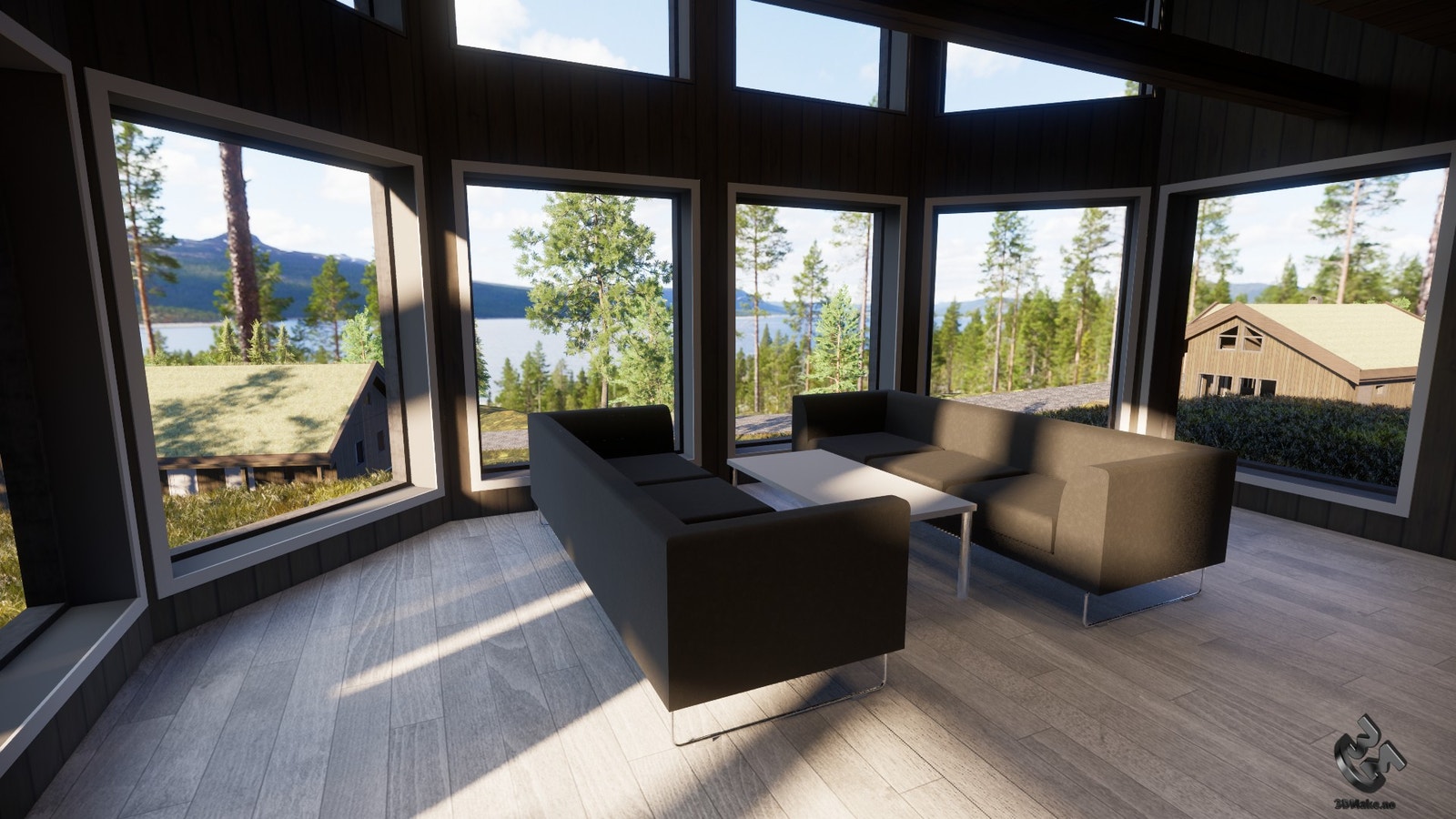 Illusjon av hytte fra Numehytta AS plassert på tomt Galleribilde