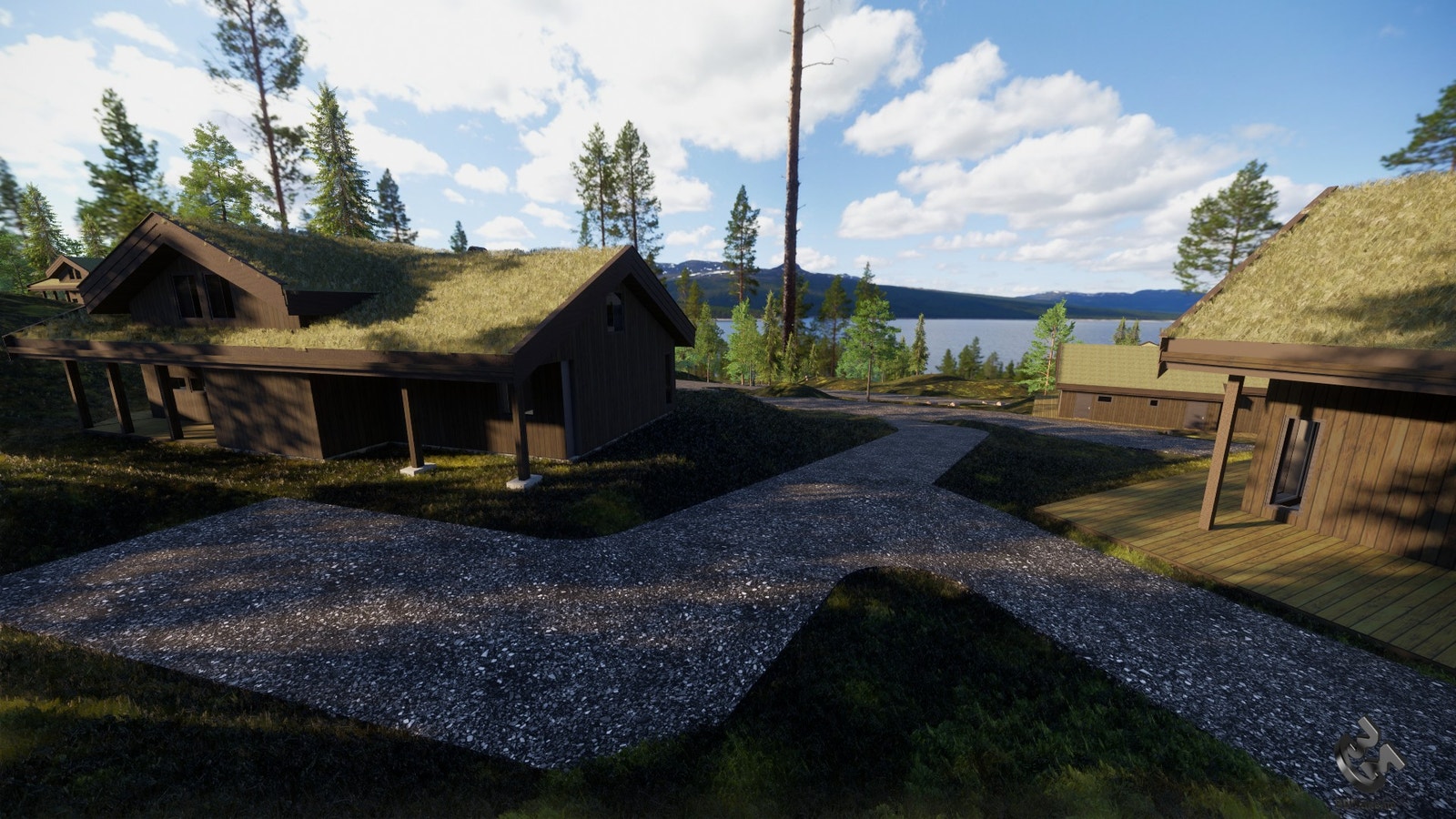 Illusjon av hytte fra Numehytta AS plassert på tomt Galleribilde