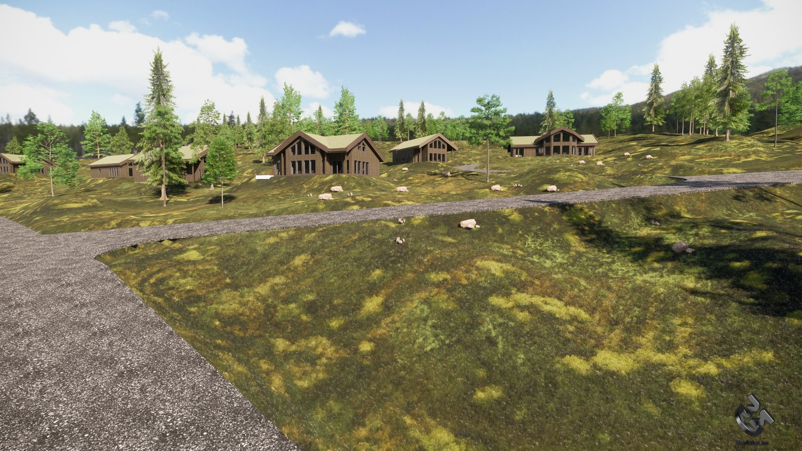 Illusjon av hytte fra Numehytta AS plassert på tomt Galleribilde