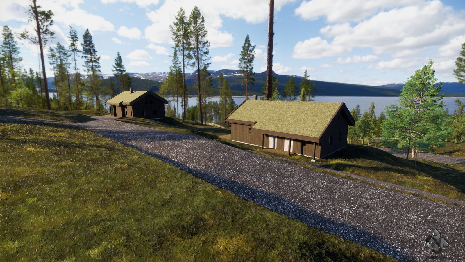 Illusjon av hytte fra Numehytta AS plassert på tomt Galleribilde