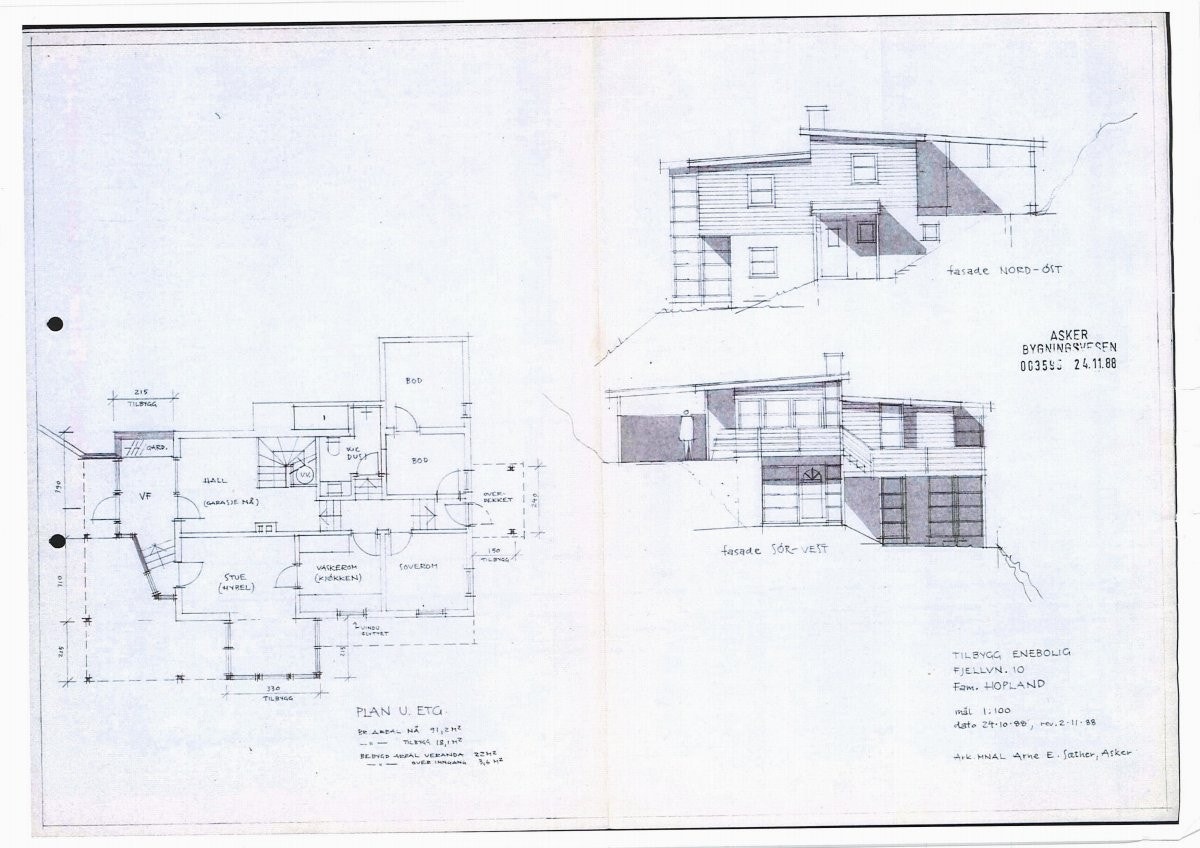Plan underetasje som godkjent innredet i 1988. Galleribilde