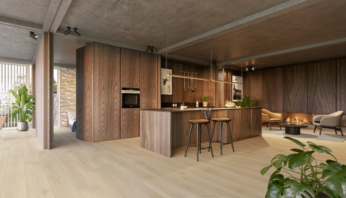 Leilighetene leveres med et meget eksklusivt kjøkken fra Hamran Snekkerverksted. Galleribilde