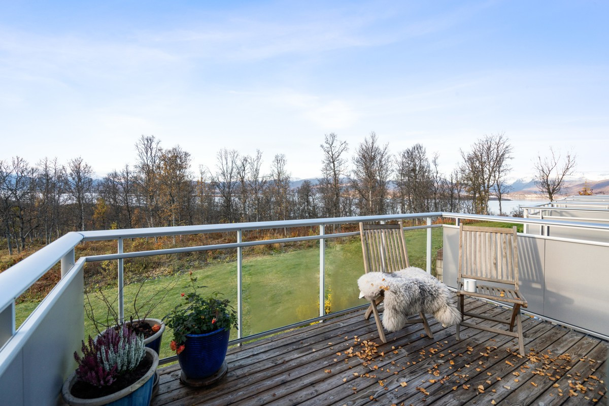 Utsikt fra sørvestvendt veranda - Rolig og barnevennlig område et steinkast fra lysløypa
