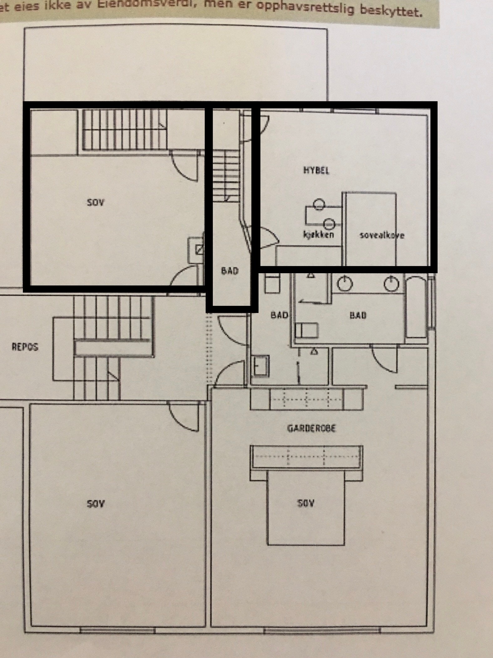Plantegning. I tillegg kommer vaskerom, entré og evt bod /loftsplass. Galleribilde