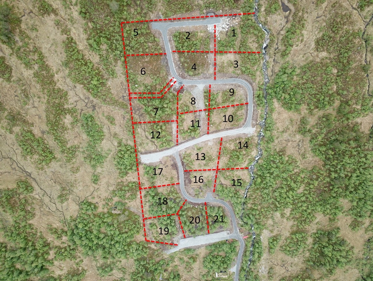 Oversikt med alle tomtene i feltet. Galleribilde