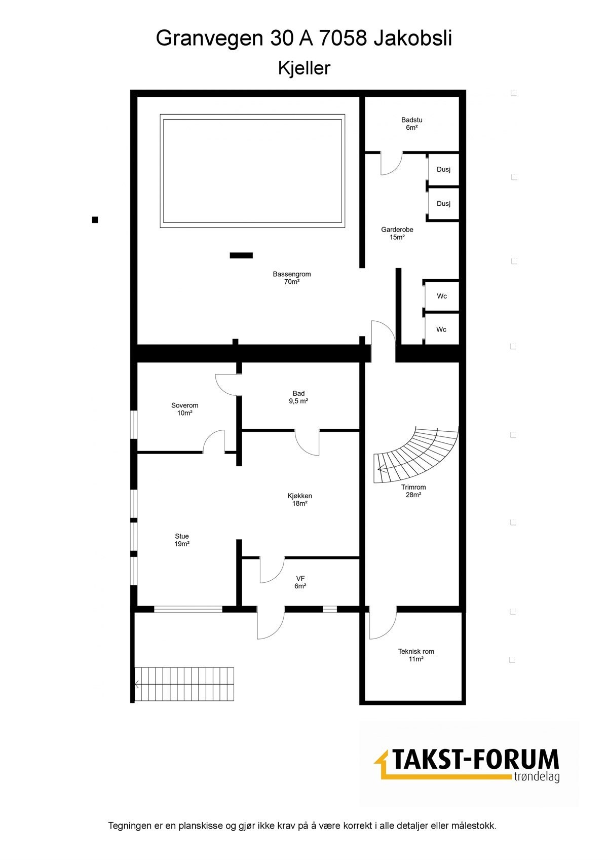 PROAKTIV Eiendomsmegling - Plantegning av kjeller med arealoppmåling. Galleribilde