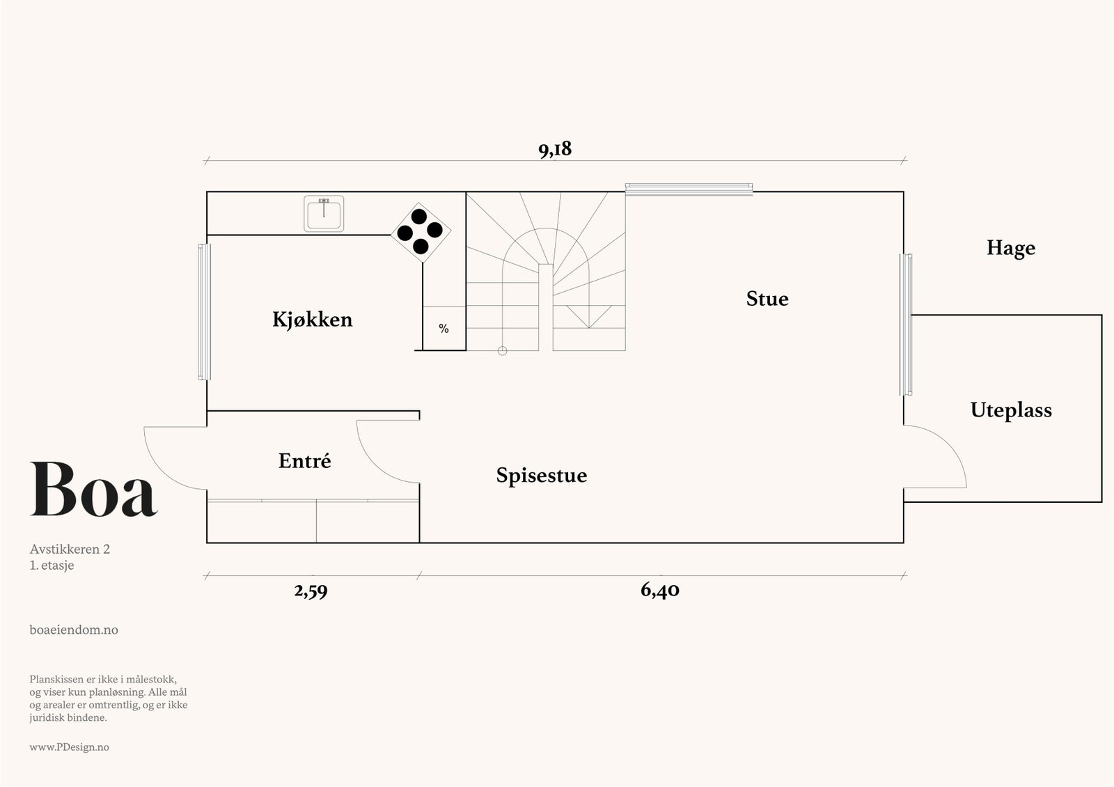 1. etasje: Vindfang, kjøkken, stue. Terrasse. Galleribilde
