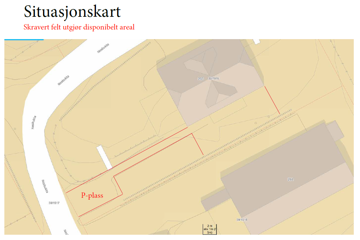 Situasjonskart. Rødt område er forbeholdt leiligheten. Galleribilde