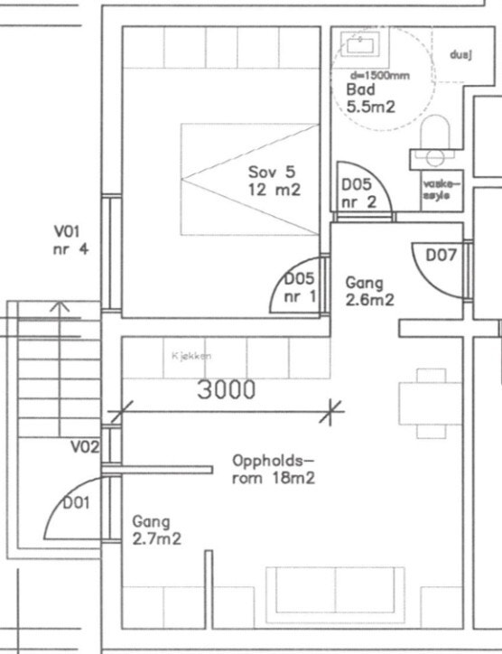 Tegningen viser planløsning og størrelsen på rommene. Galleribilde