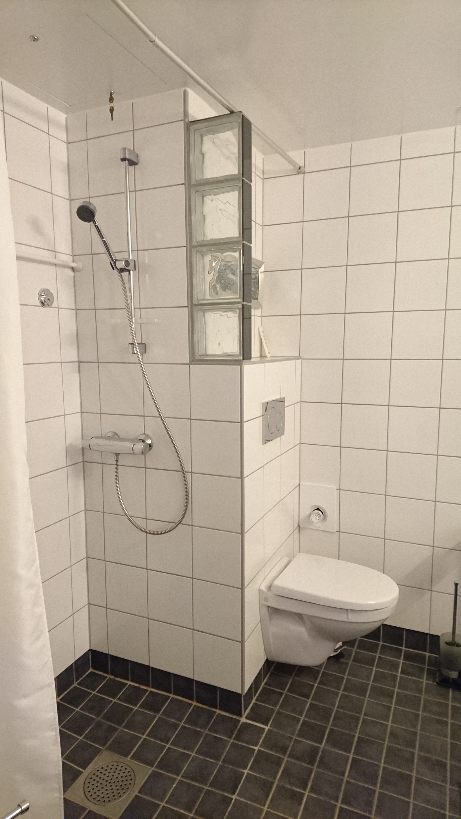 Bad med dusj og vegghengt WC Galleribilde