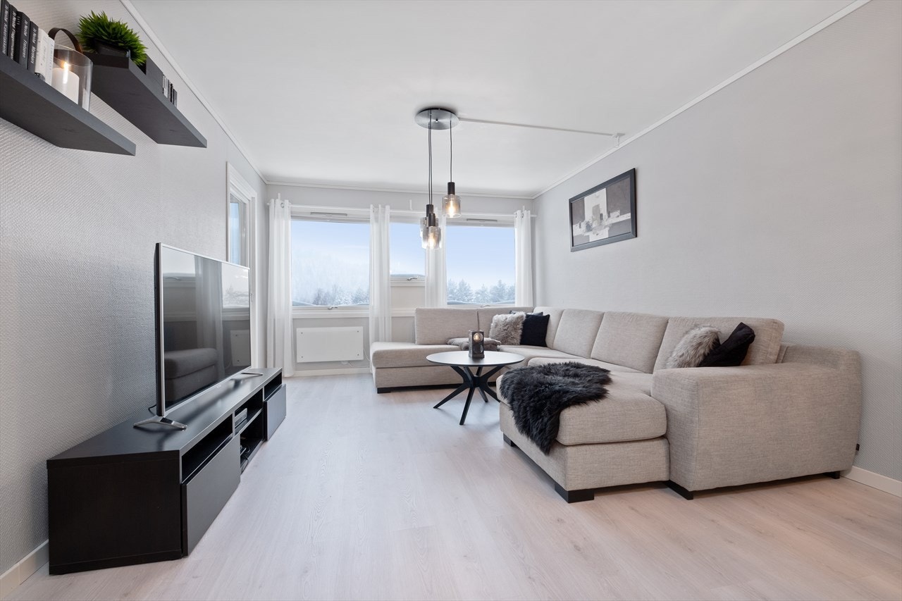 Rommet har plass til sofahjørne og tv-møblement. Galleribilde