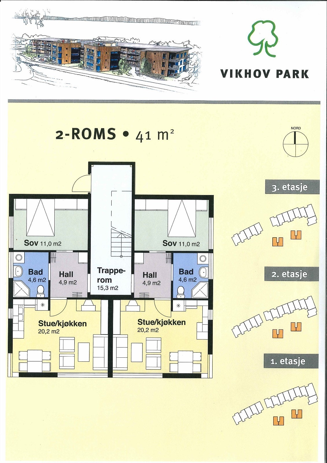 Leilighetens planløsning. Det er leiligheten til venstre på bildet. Galleribilde