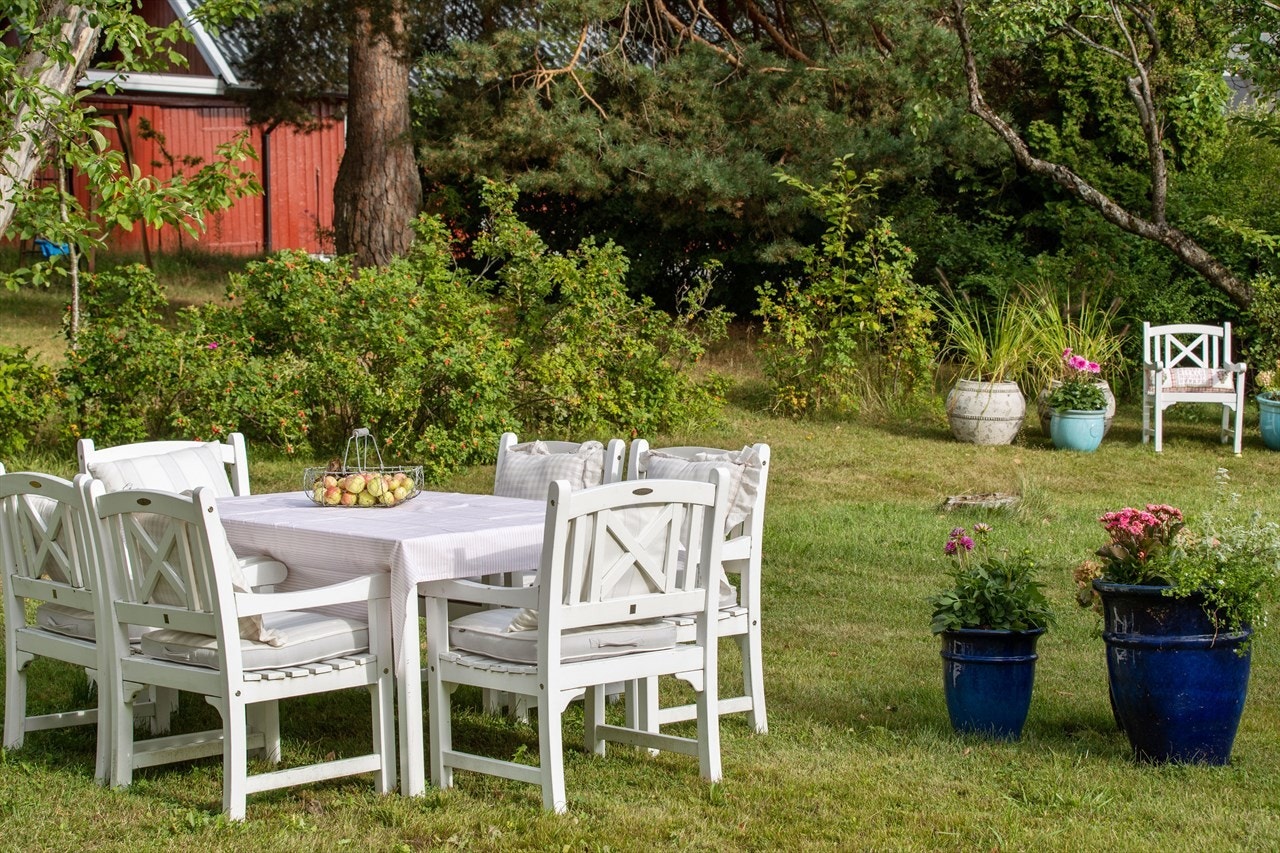 Hagen har flere soner, frukttrær og et vell av beplantning. Galleribilde