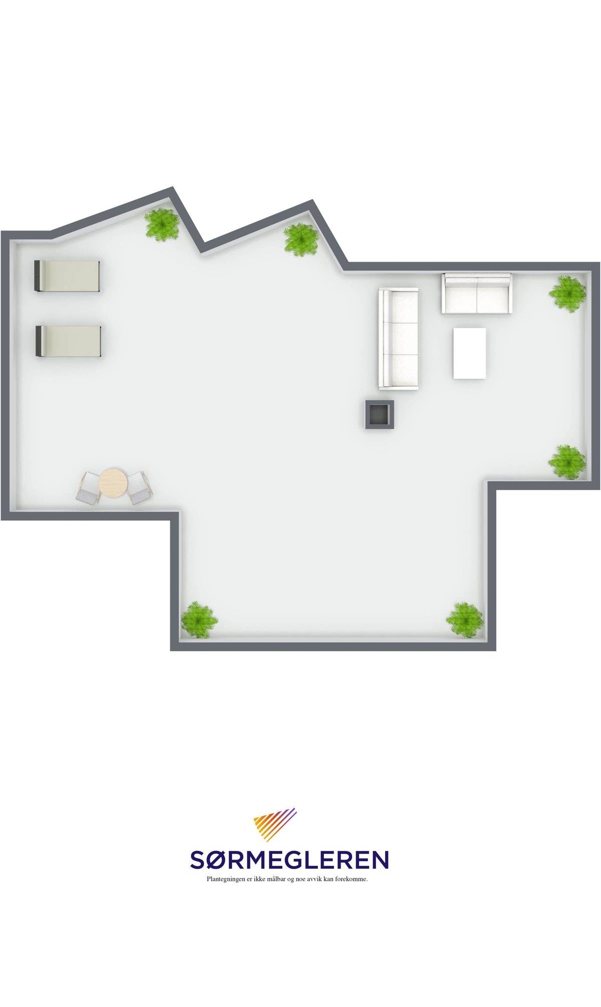 Plantegning takterrasse på ca. 130 kvm. Galleribilde