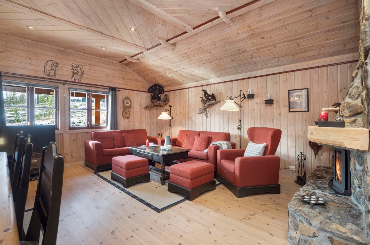 I stua er det store vindusflater som gir godt med naturlig belysning Galleribilde
