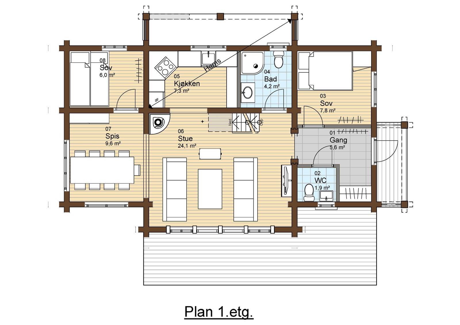 Modell Norefjell. Møbler og innredning er kun ment som illustrasjon og ikke del av standard leveranse. Galleribilde