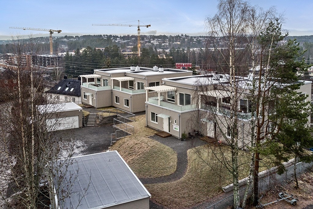 Oversiktsbilde over Myrvollveien 3 - 3 A lengst borte i bildet, 3 D nærmest Galleribilde