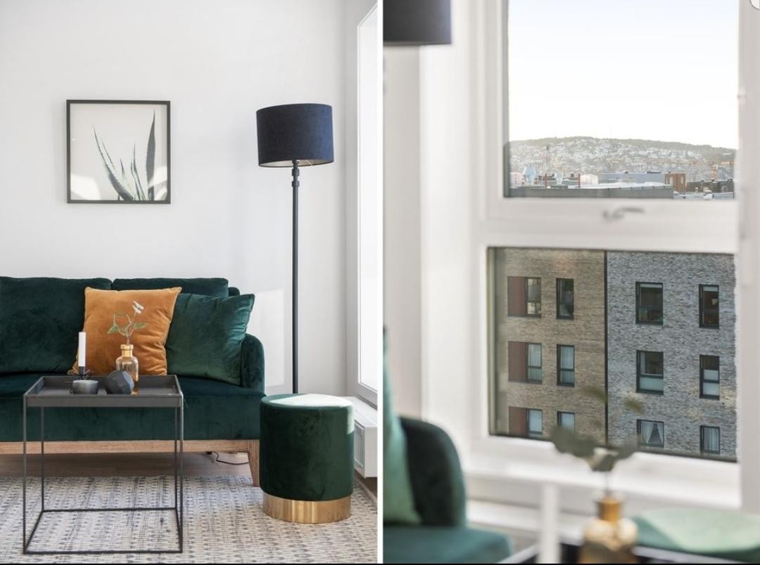 Grunnet toppetasje og god intern beliggenhet, får man også flott utsyn fra sofakroken. Galleribilde